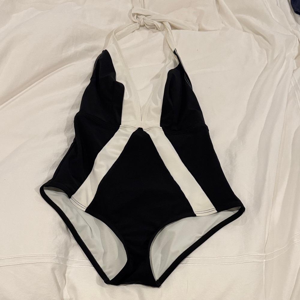 Navy and White Halter Swimsuit